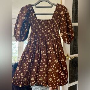 Christy Dawn…Brown Floral Puff Sleeve Dress